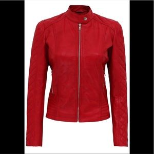 👟  Real Leather Red bomber jacket new with tags